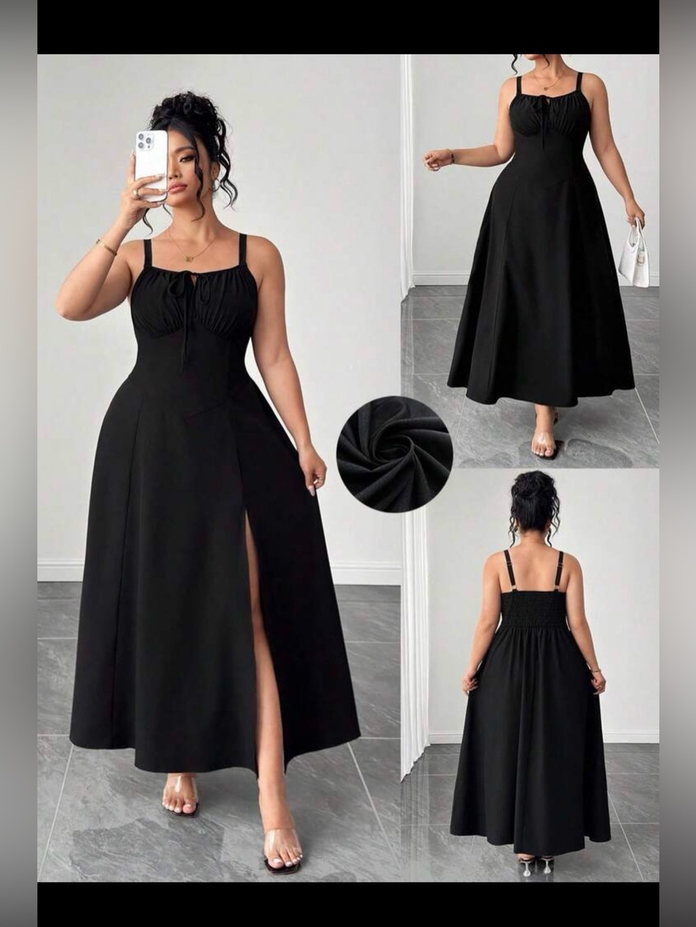 SHEINCurve Black Maxi Dress with Smocked Back and Side Slit - Picture 3 of 5